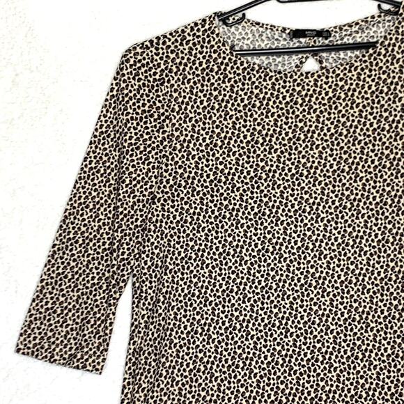 MNG Basics Dress Womens Large Black Tan A-line Leopard Print Knee Length - Picture 2 of 7